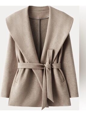 OGL Taupe Belted Shawl-Collar Wrap Jacket NWT